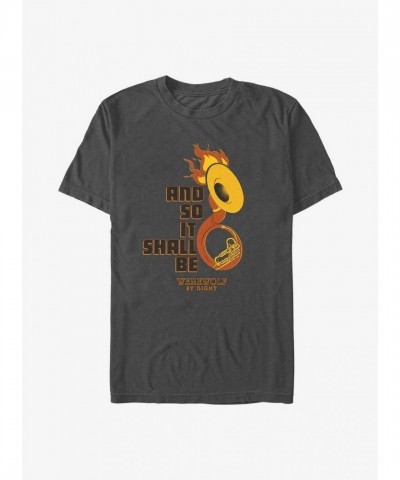 Marvel's Werewolf By Night Flaming Horn Grey T-Shirt for Men