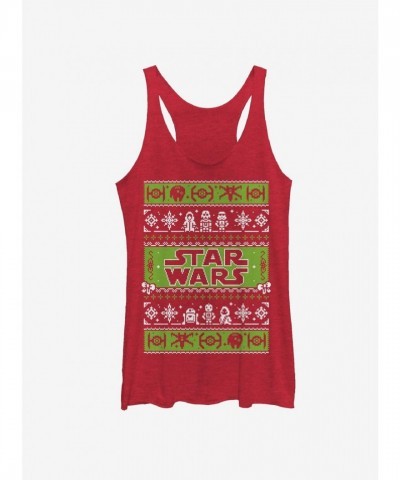 Star Wars Merry Side Ugly Christmas Tank Top for Girls - Heather Red