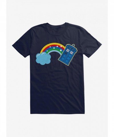 Thirteenth Doctor Distressed TARDIS Rainbow T-Shirt - Blue, Unisex Comfortable Cotton
