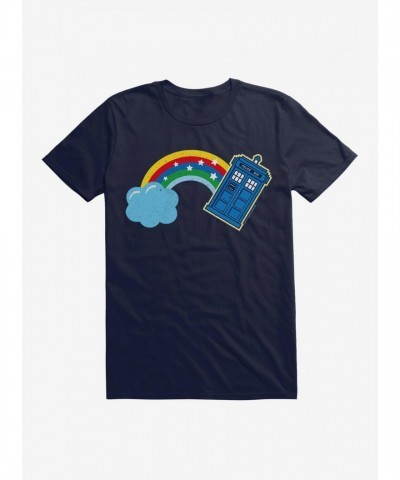 Thirteenth Doctor Distressed TARDIS Rainbow T-Shirt - Blue, Unisex Comfortable Cotton
