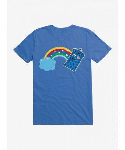 Thirteenth Doctor Distressed TARDIS Rainbow T-Shirt - Blue, Unisex Comfortable Cotton