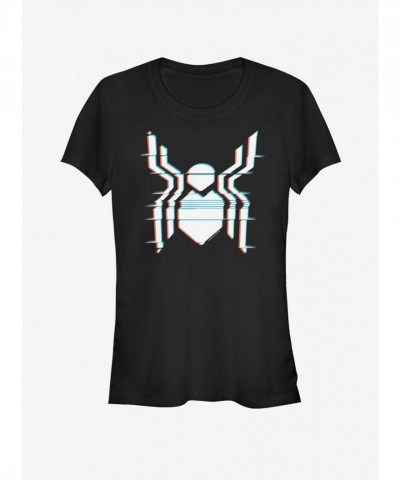 Marvel Girls Far From Home Glitch Spider-Man Logo T-Shirt - Junior Black