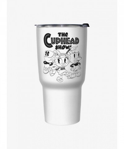 The Cuphead Plucky Three Travel Mug in White - 27oz Stainless Steel
