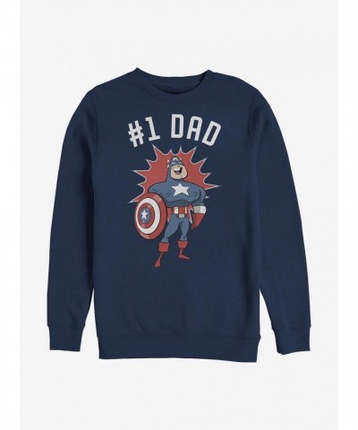 Marvel Captain America Dad Crewneck Sweatshirt - Blue Men's Size