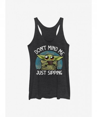 Star Wars Mandalorian Child Sipping Girls Tank Top - Black