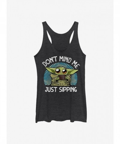 Star Wars Mandalorian Child Sipping Girls Tank Top - Black