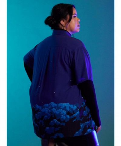 Studio Ghibli Totoro Night Sky Oversized Woven Button-Up for Women