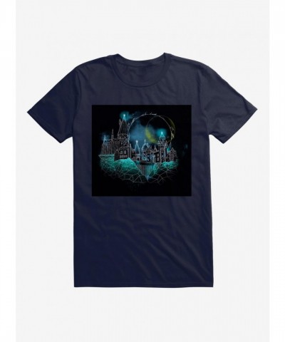 Harry Potter Navy Blue Hogwarts Castle Glow T-Shirt for Men