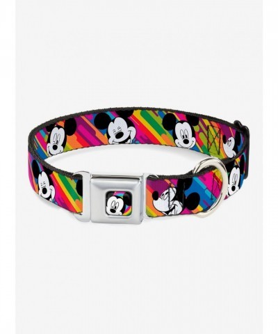Disney Mickey Mouse Expressions Seatbelt Buckle Dog Collar in Multi Colors