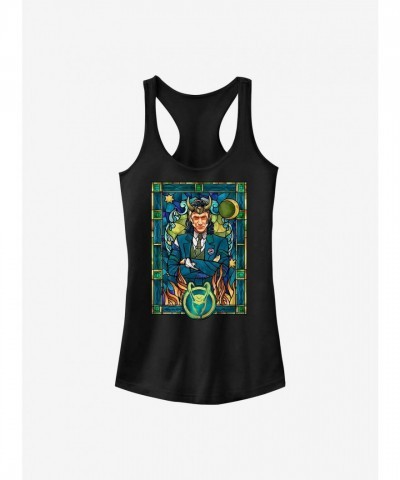 Marvel Girls' Loki Stained Glass Tank Top - Black