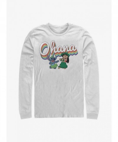 Disney Lilo & Stitch Rainbow Ohana Long Sleeve T-Shirt - Men's White