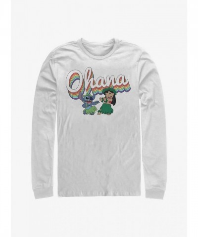Disney Lilo & Stitch Rainbow Ohana Long Sleeve T-Shirt - Men's White
