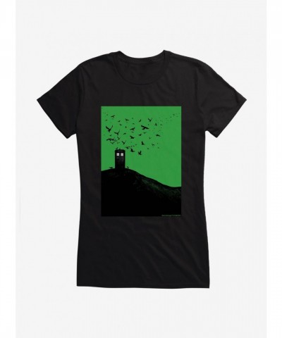 Doctor Who Tardis Crow Call Girls Lightweight Black T-Shirt