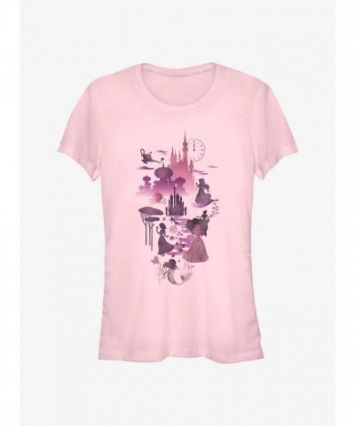 Disney Princesses Castle Silhouette Tee for Girls - Soft Pink