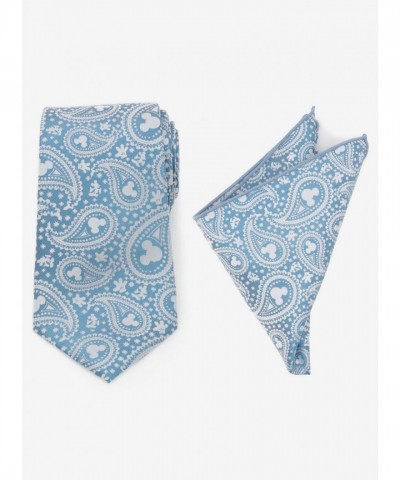 Disney Mickey Mouse Teal Slim Silk Tie and Reversible Pocket Square Set for Men