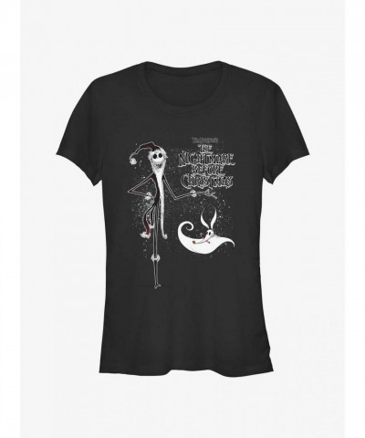 Disney Santa Jack and Zero Girls T-Shirt - Lightweight Cotton Junior Size - Black