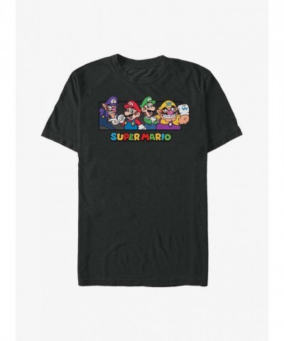 Nintendo Mario Bros Crewneck T-Shirt - Black with Waluigi, Mario, Luigi, Wario