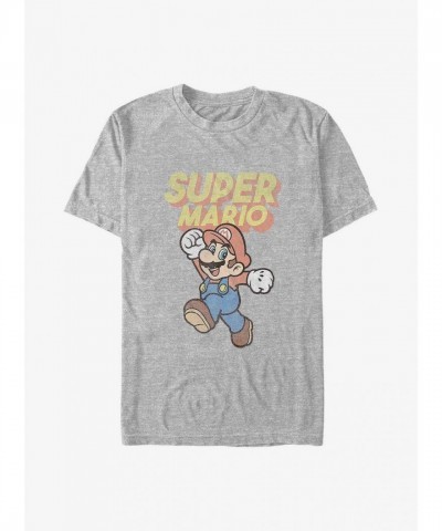 Mario Classic Retro Jump Unisex Big & Tall T-Shirt - Grey