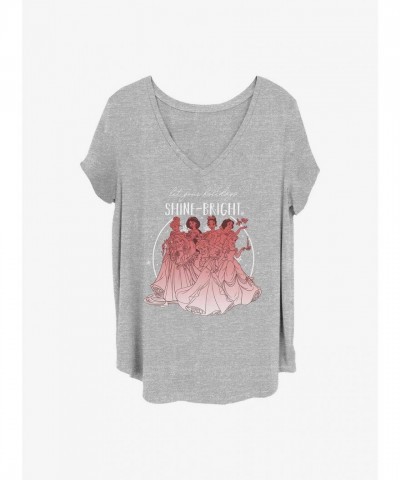 Disney Princesses Glow Holiday Girls Plus Size T-Shirt - Grey