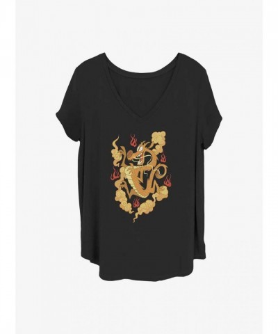 Disney Mulan Plus Size Black T-Shirt Featuring Golden Mushu for Girls