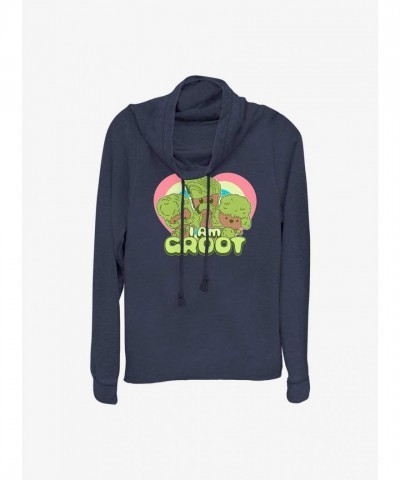 Marvel Groot Cowl Neck Long-Sleeve Top in Blue