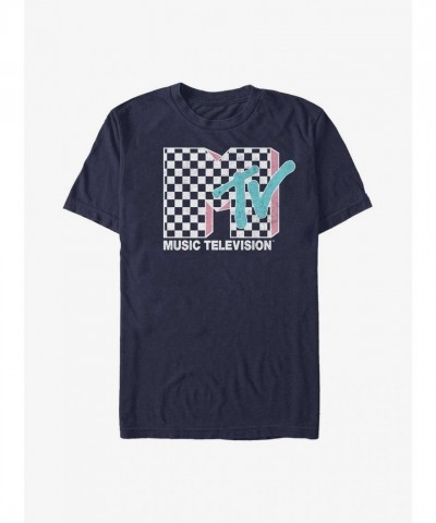 MTV Logo Checker T-Shirt - Light Blue for Men