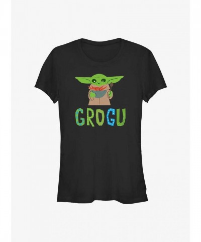 The Mandalorian Child Snacks Lightweight T-Shirt for Girls - Junior Sizes BLACK