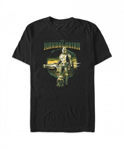 The Mandalorian Jersey Knit T-Shirt for Adults – Soft Cotton Tee Featuring Grogu and N-1 Starfighter