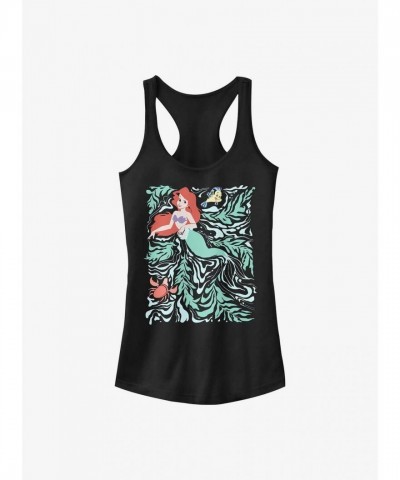 Disney Little Mermaid Swirly Design Girls Tank Top - Black