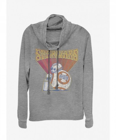 Star Wars BB-8 Retro Cowl Neck Top for Girls - Grey Lightweight Sweatshirt