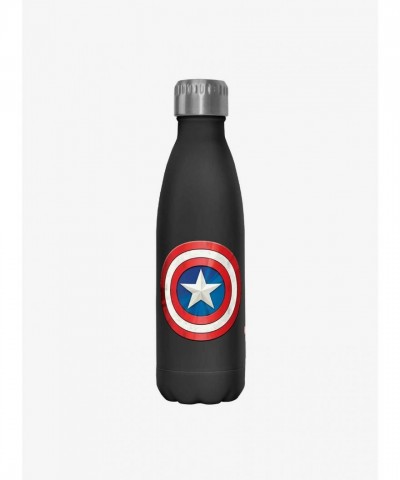 Marvel Captain America Shield Water Bottle - 17 oz Stainless Steel Black