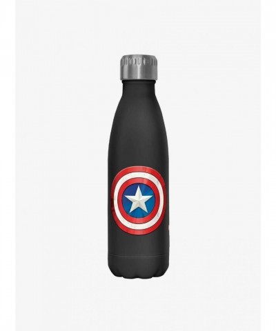 Marvel Captain America Shield Water Bottle - 17 oz Stainless Steel Black