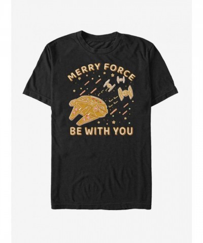Star Wars Merry Force Be With You Gingerbread Falcon T-Shirt for Men