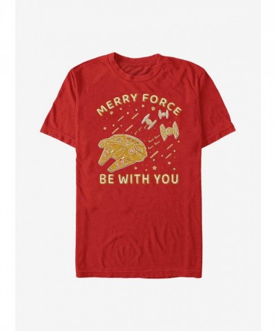 Star Wars Merry Force Be With You Gingerbread Falcon T-Shirt for Men