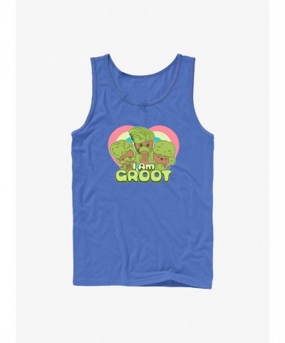 Marvel's Groot Heart Men's Cotton Tank Top - Blue