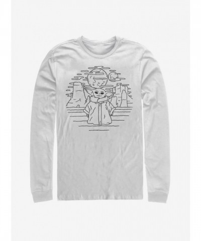 The Mandalorian Child Doodle Men's White Cotton Long Sleeve T-Shirt