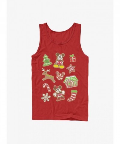 Disney Red Cotton Mickey Mouse Gingerbread Tank Top for Men