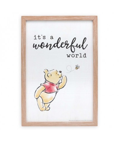 Winnie the Pooh Wonderful World Art Decor with Rustic Wood Frame