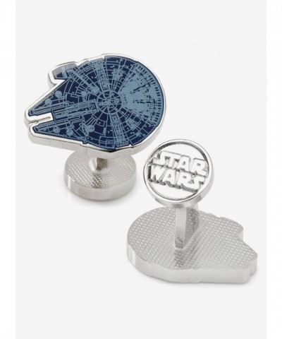 Star Wars Official Rhodium Plated Millennium Falcon Blueprint Cufflinks for Men