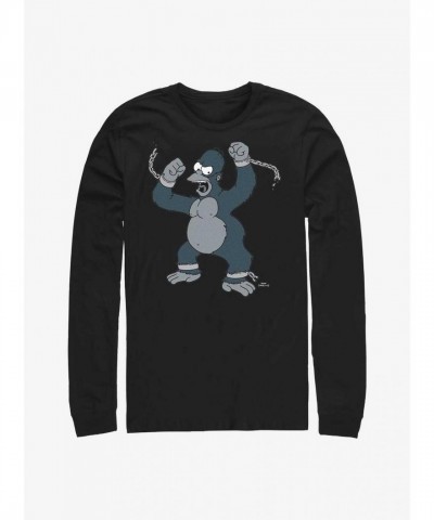 The Simpsons Homer Gorilla Men's Long Sleeve Cotton T-Shirt - Black