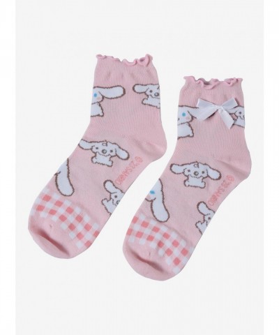 Cinnamoroll Pink Gingham Bow Ankle Socks for Girls