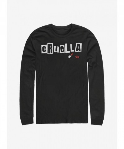 Disney Cruella Character Name T-Shirt - Men's Black Long Sleeve