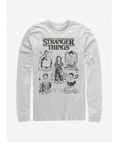 Stranger Things D&D Classes White Long Sleeve Tee for Men