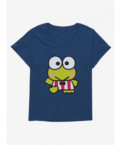 Keroppi Plus Size Scoop Neck Waving Stripes Girls T-Shirt