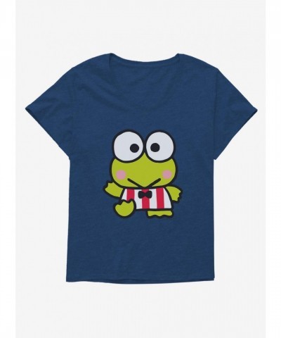 Keroppi Plus Size Scoop Neck Waving Stripes Girls T-Shirt