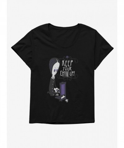 Addams Family Girls Plus Size Scoop Neck Tee - Keep Your Chin Up! BLACK