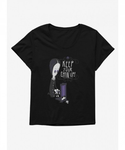Addams Family Girls Plus Size Scoop Neck Tee - Keep Your Chin Up! BLACK