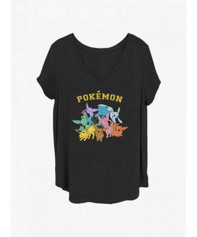 Comfortable Pokemon Eeveelutions Graphic Tee for Plus Size Girls - Black