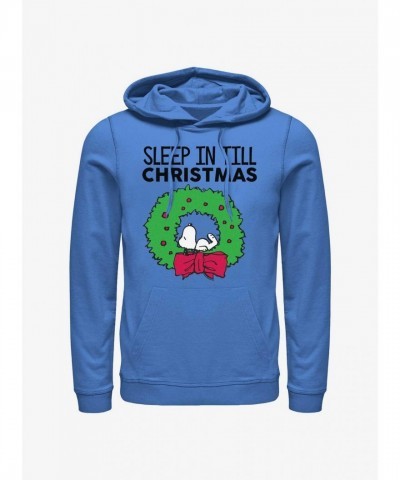 Peanuts Hoodie for Men - Sleep In Till Christmas Design - Blue