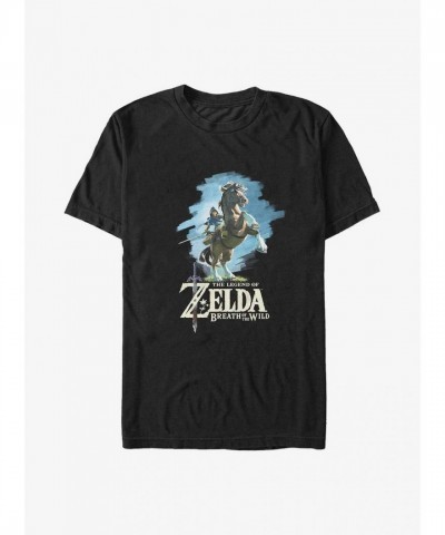 The Legend of Zelda Big & Tall T-Shirt for Men - Link and Epona Design - Black